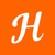 White cursive “H” on an orange background