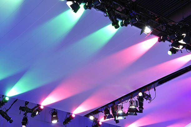 A bunch of lights are shining on a stage