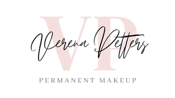 Das logo von verena peters permanent makeup ist rosa und schwarz.