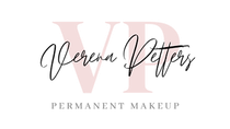 Das logo von verena peters permanent makeup ist rosa und schwarz.