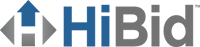A logo for a company called hibid with an arrow pointing up.