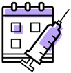 A syringe is sitting on top of a calendar.