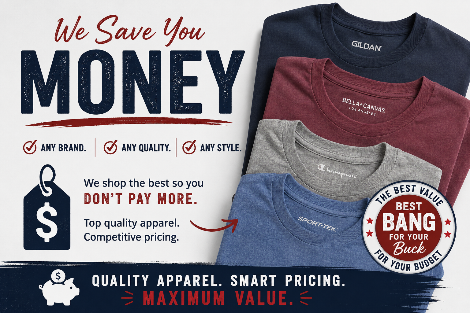 Blank apparel advertisement: Colorful t-shirts and a hoodie.