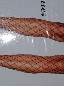 Two fishnet-covered arms against a white background