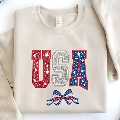 A white sweatshirt with the word usa on it