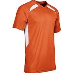 Orange athletic jersey with white shoulder and side panels.