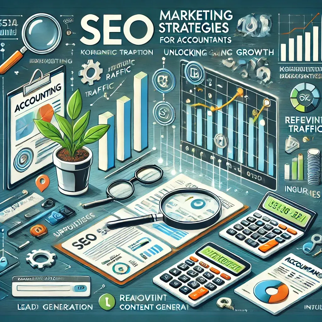 An isometric illustration of seo marketing strategies for accountants.
