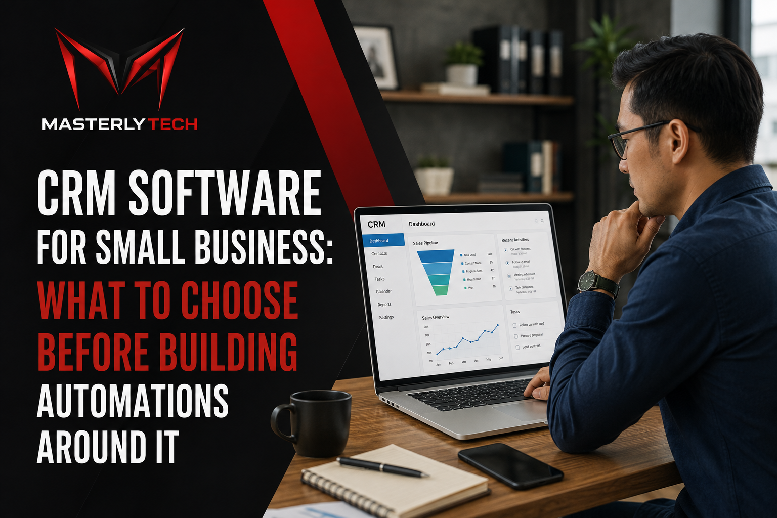 Small business CRM software dashboard for lead and client management.
