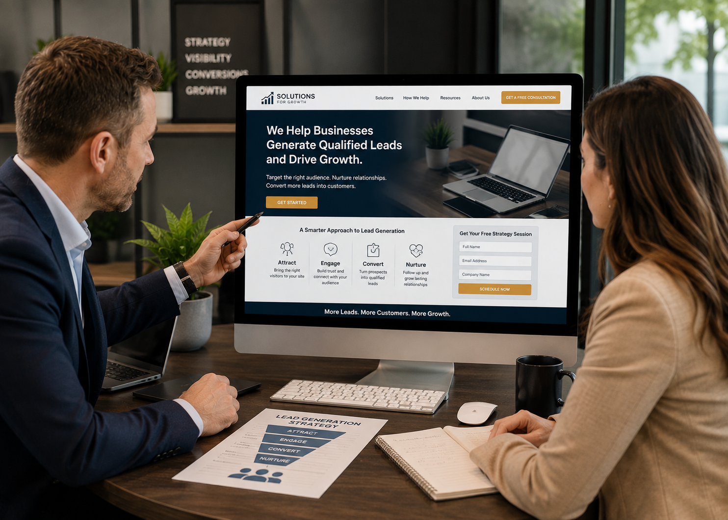 Professional scene or subject directly relevant to the brand and assigned topic lead generation website