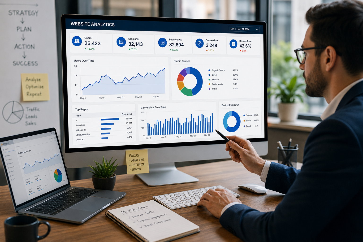 Professional scene or subject directly relevant to the brand and assigned topic website analytics