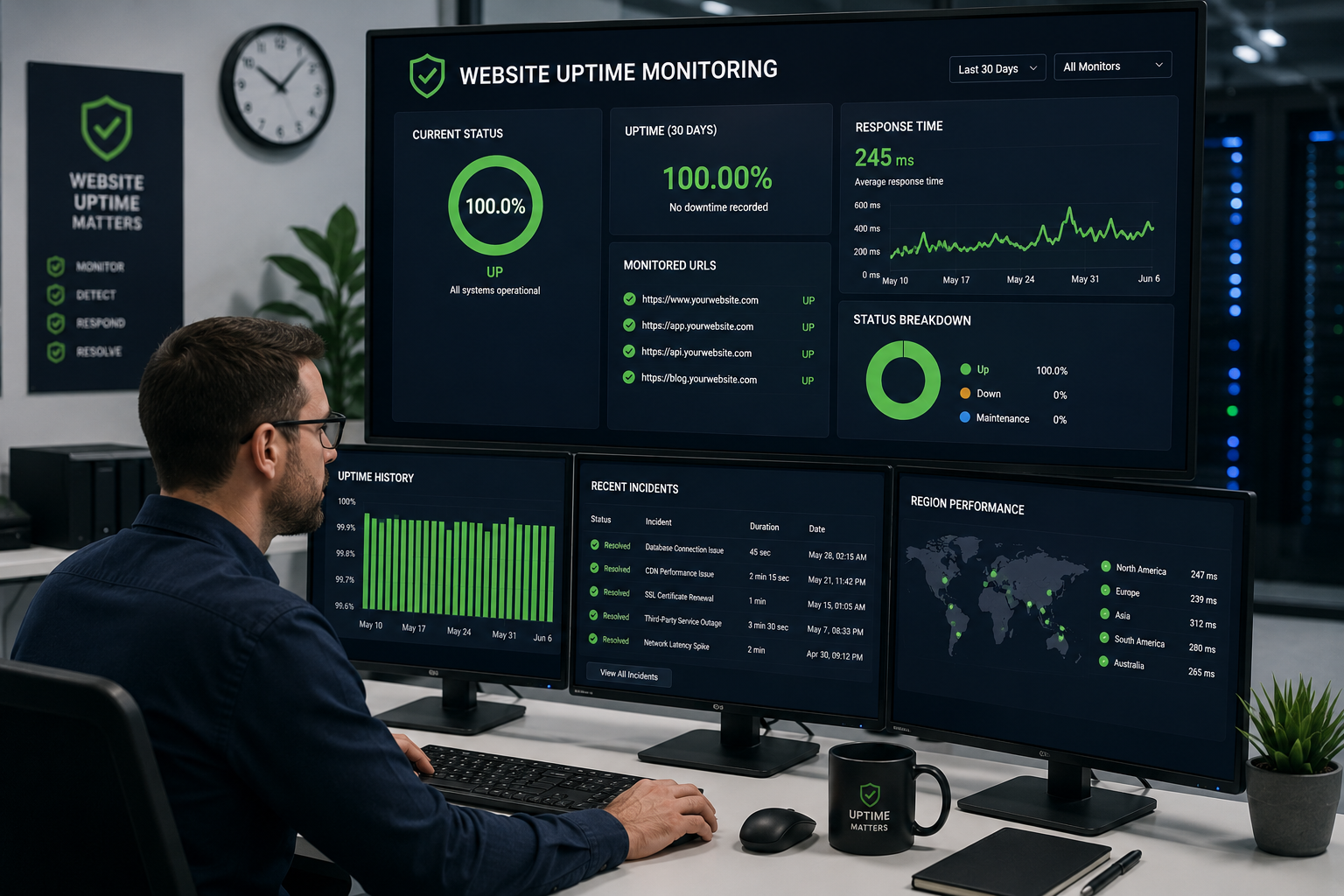 Professional scene or subject directly relevant to the brand and assigned topic. website uptime monitoring