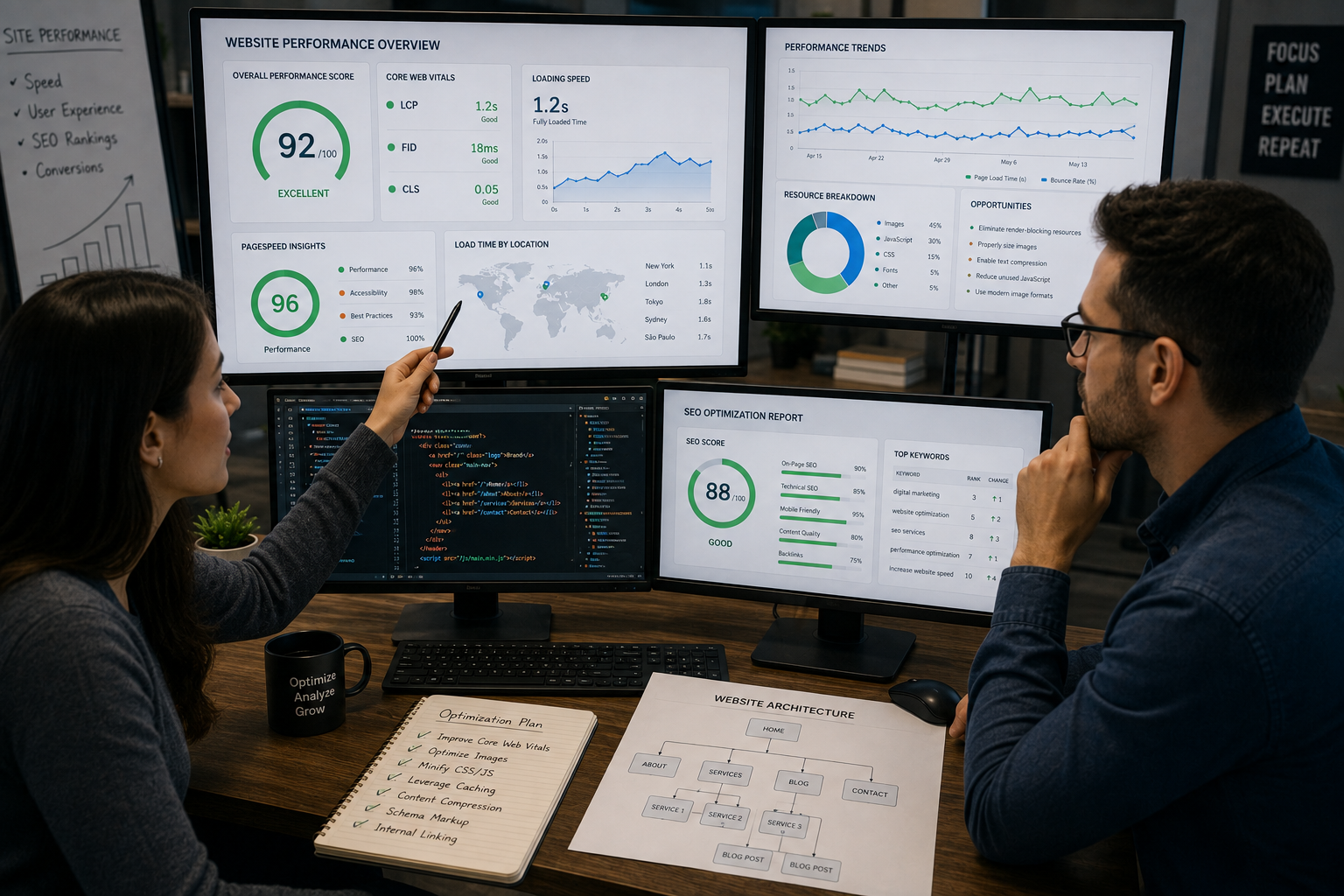 Core Web Vitals services analysis showing website speed optimization, technical SEO audit, and website performance improvement.