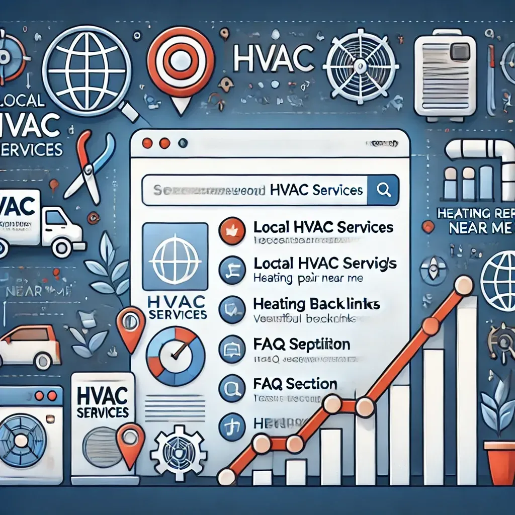 A cartoon illustration of a website for hvac services.