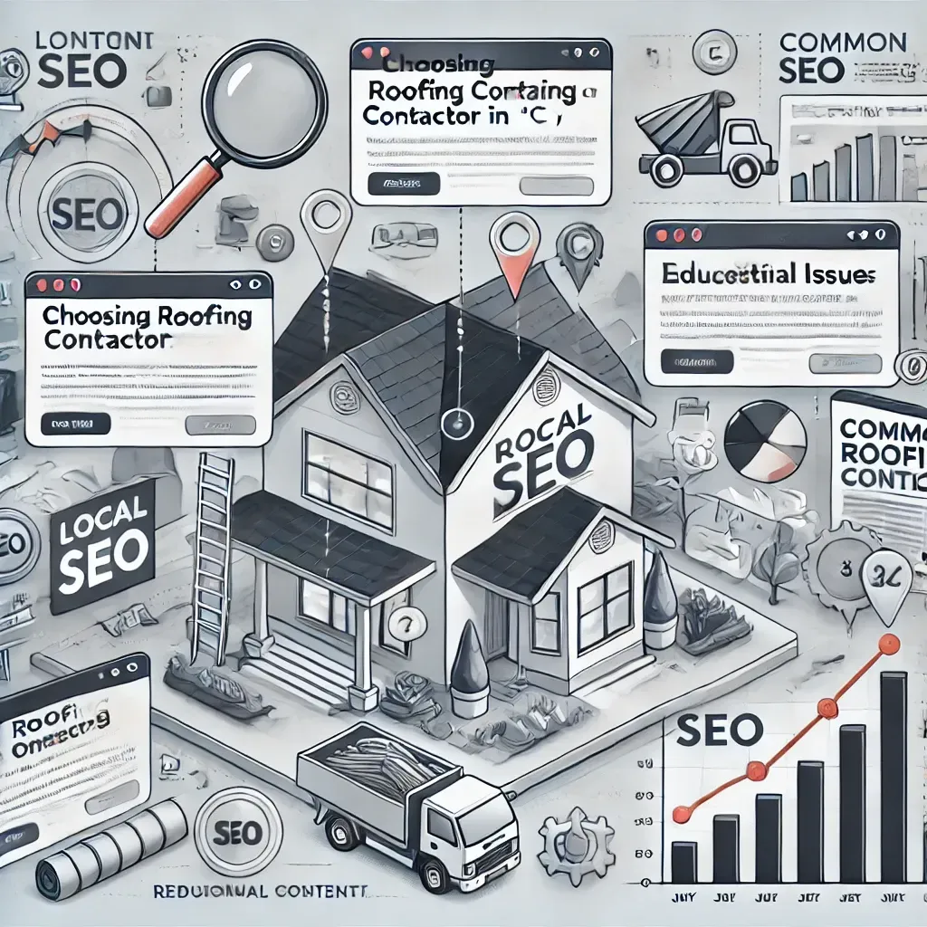 An isometric illustration of a house with a truck and a magnifying glass.