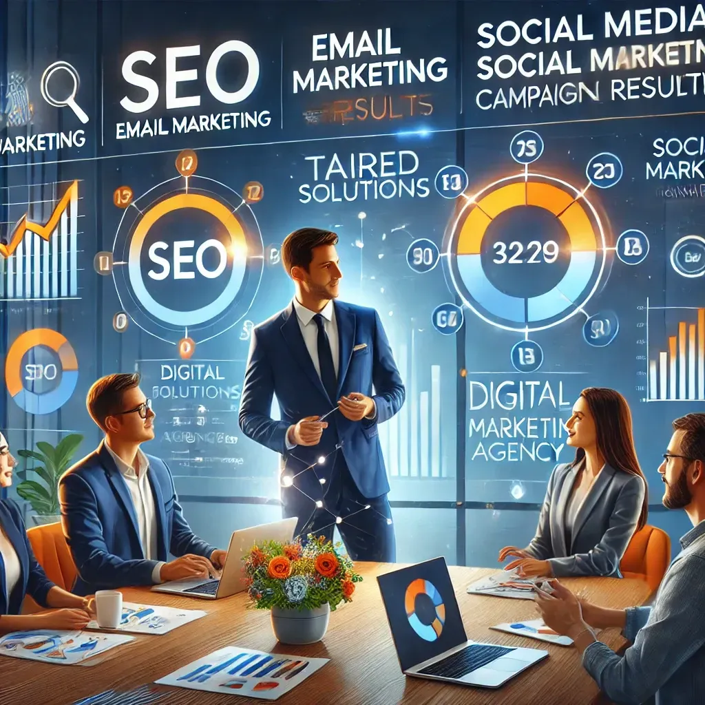 A man in a suit is giving a presentation to a group of people sitting around a table.