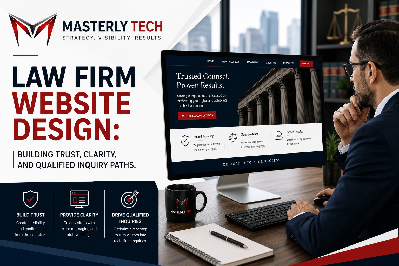 Attorney reviewing a professional law firm website design.