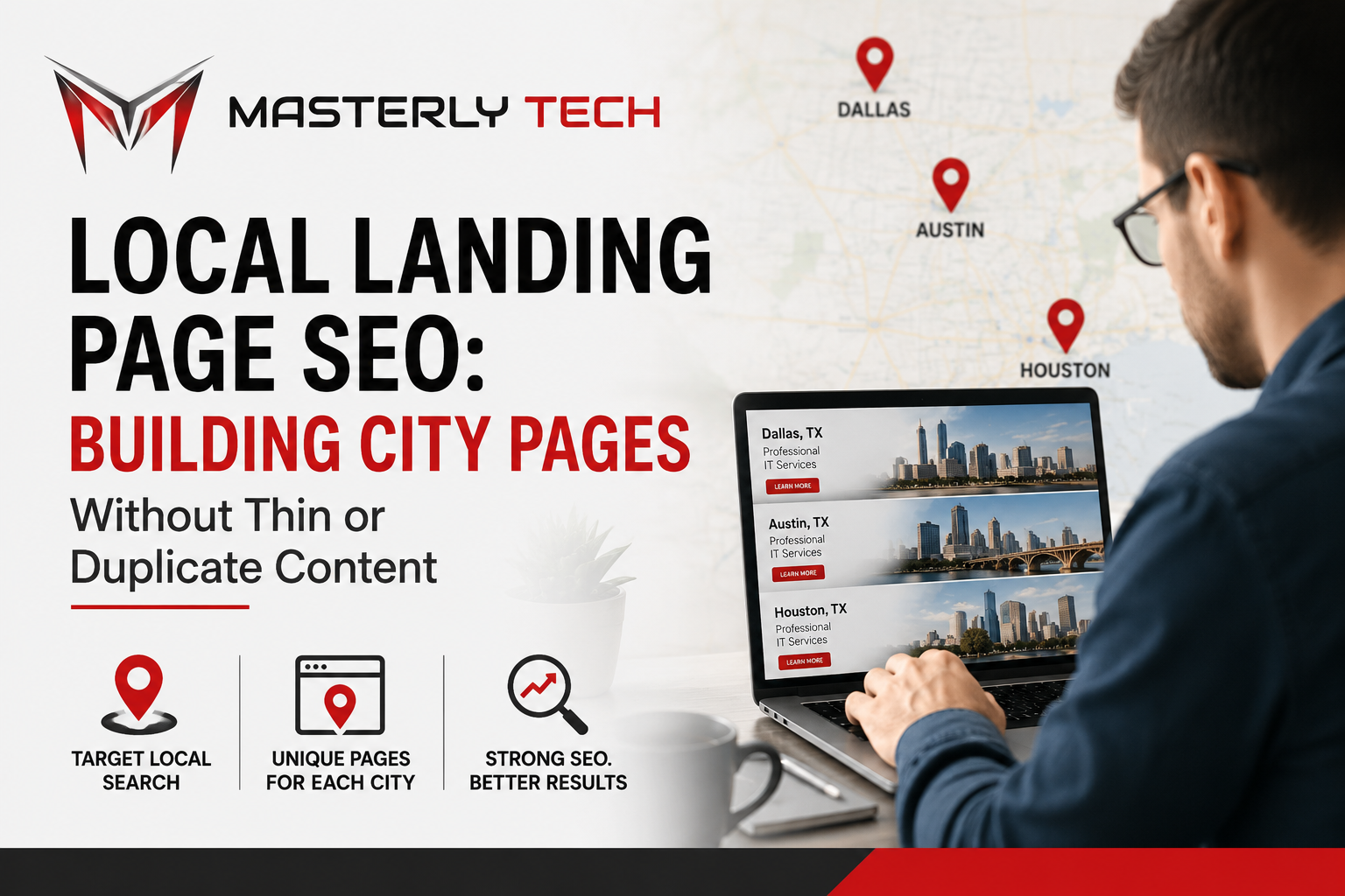 Local landing page SEO strategy with city service page planning