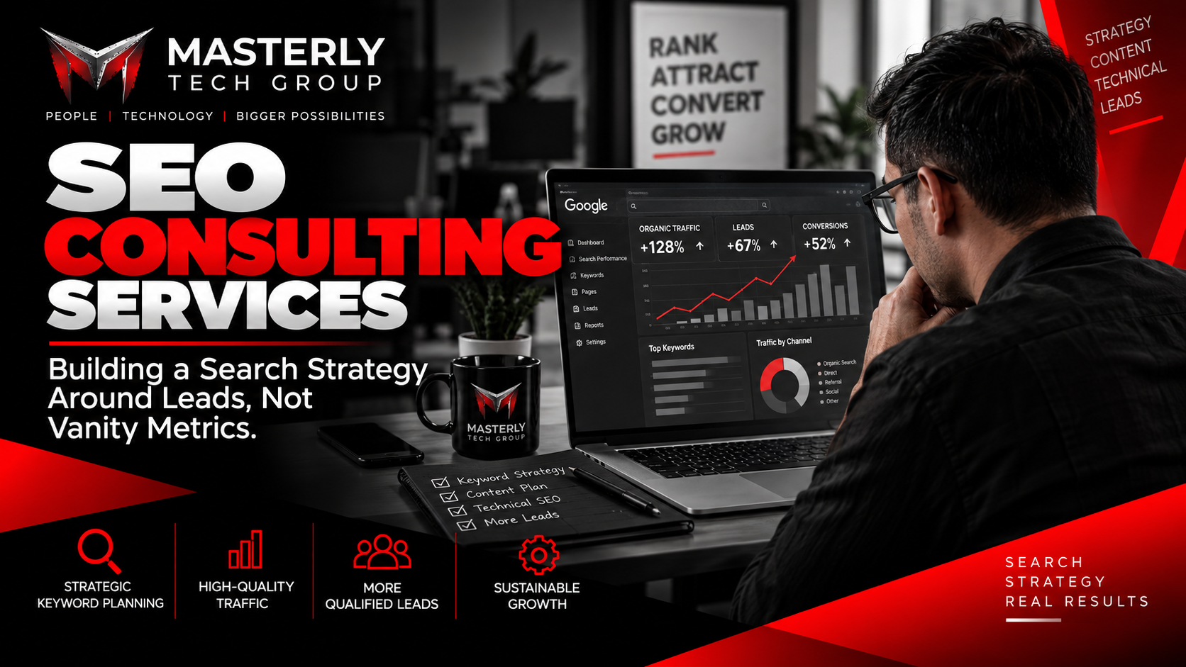 SEO consulting services focused on technical, content, local, and conversion strategies.