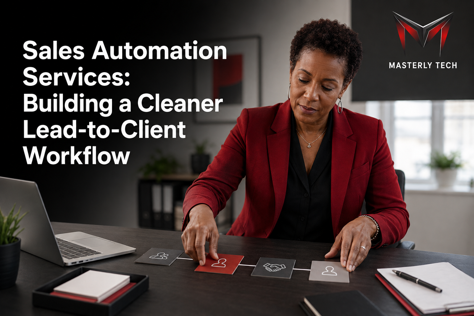 Sales automation services connecting lead routing, CRM workflows, follow-up, and reporting.
