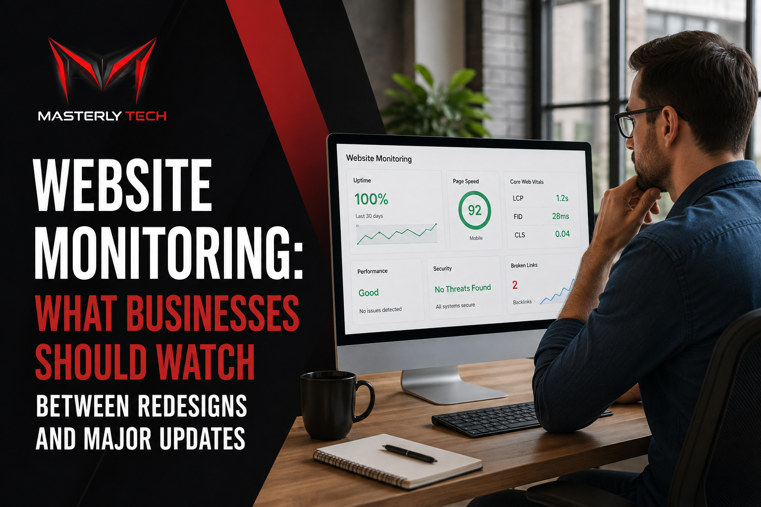 Website monitoring dashboard for uptime, website health, and conversions.