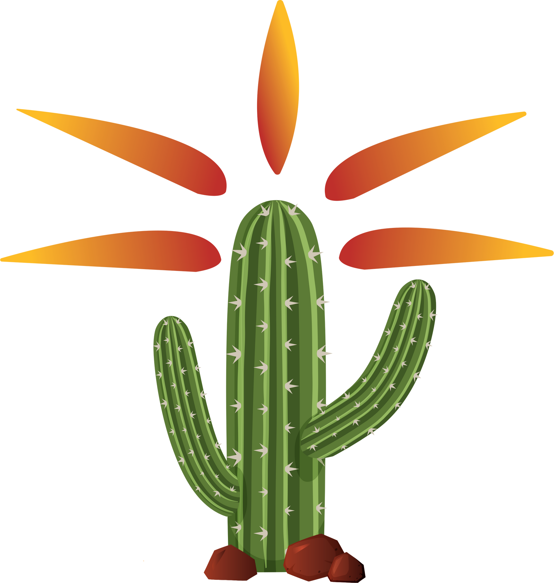 a cactus with five solar flares emanating from the top