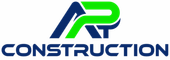 Blue and green RP Construction logo with stylized initials above the company name