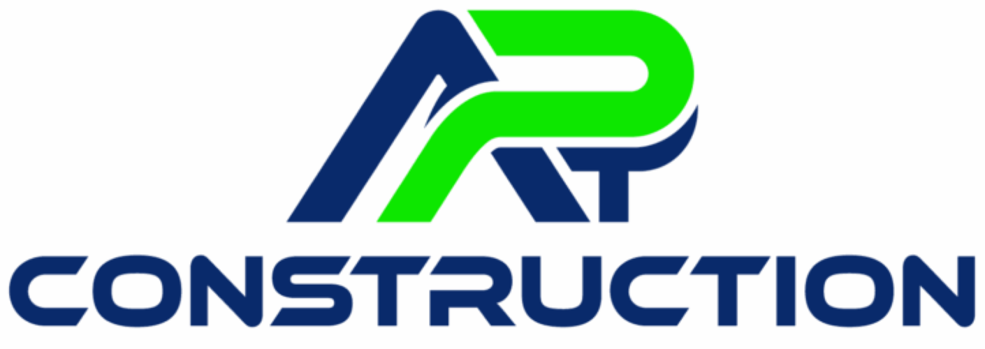 Blue and green RP Construction logo with stylized initials above the company name