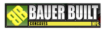 Logo for Bauer Built Mfg. Concaves featuring a yellow "BB" icon on a green square next to silver text on a black background.