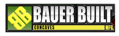 Logo for Bauer Built Mfg. Concaves featuring a yellow "BB" icon on a green square next to silver text on a black background.