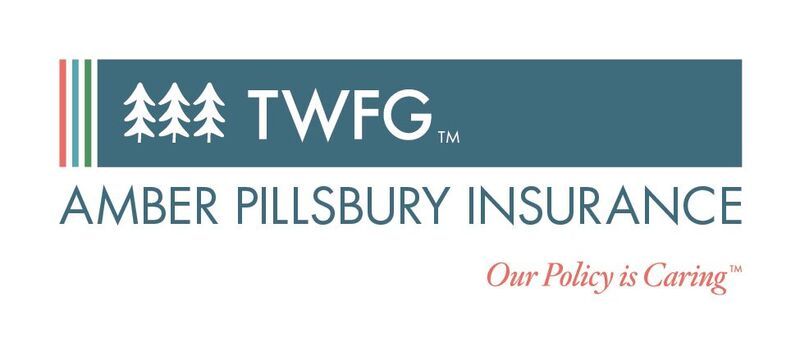 The logo for amber pillsbury insurance is blue and white.
