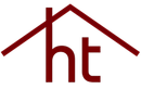 Maroon house roof logo with lowercase “ht” letters underneath