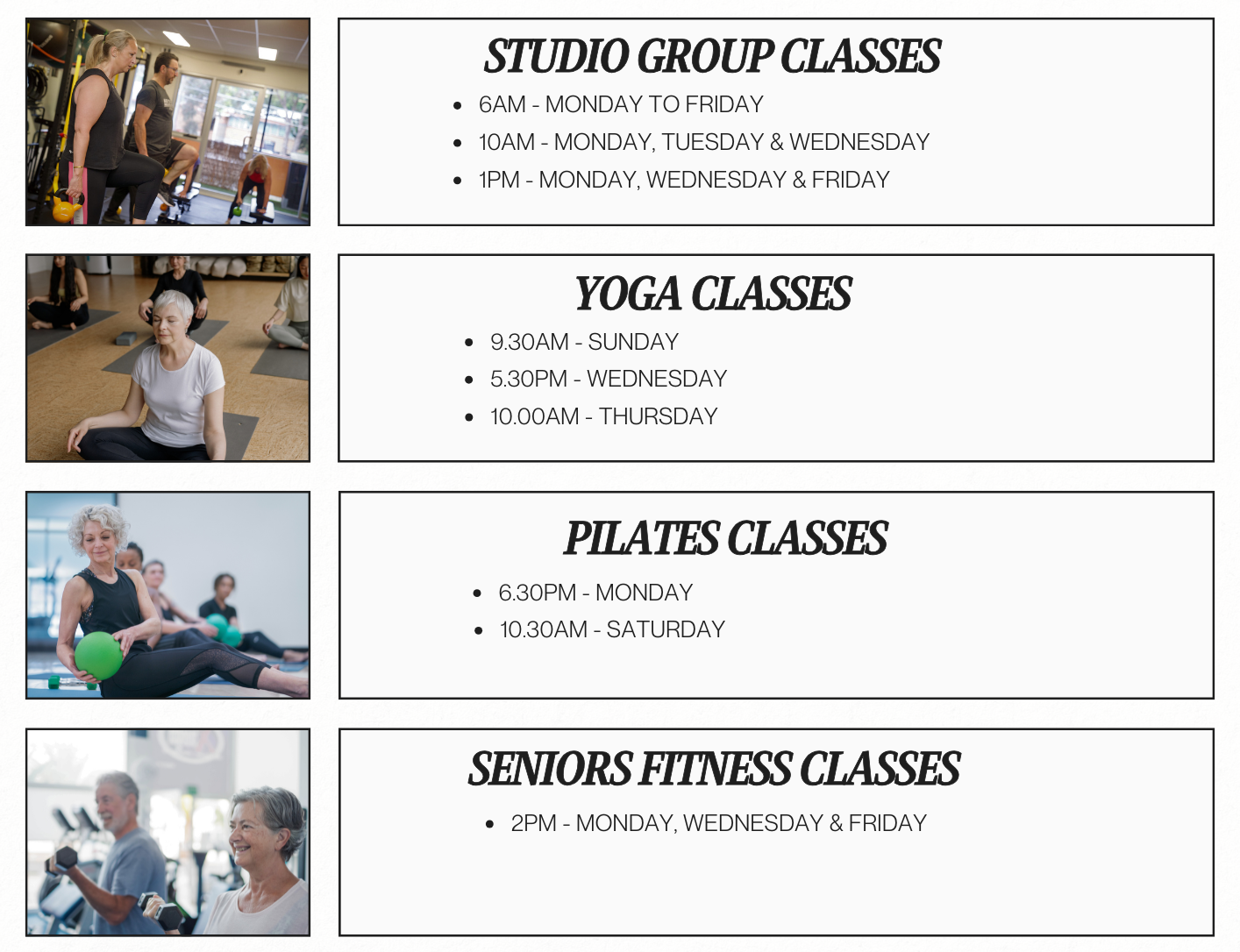 Studio group training timetable