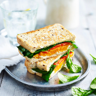 Roasted pumpkin, ricotta and spinach toastie on plate