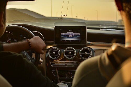 Image of driver and view through windscreen