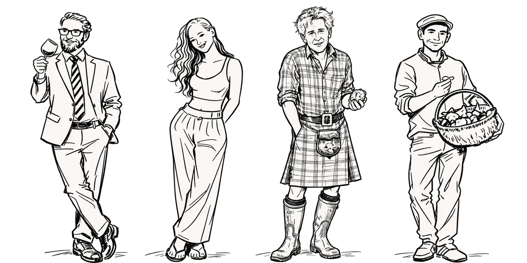 Pen-and-ink illustration of Blair Bowman, Kabn whisky ambassador, holding a glass