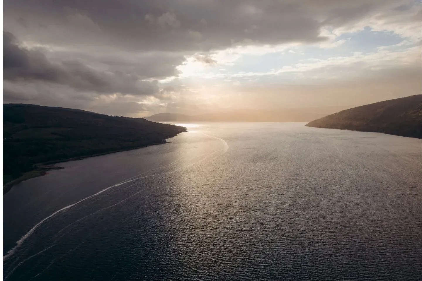 Sunset aerial view over Loch Fyne.
