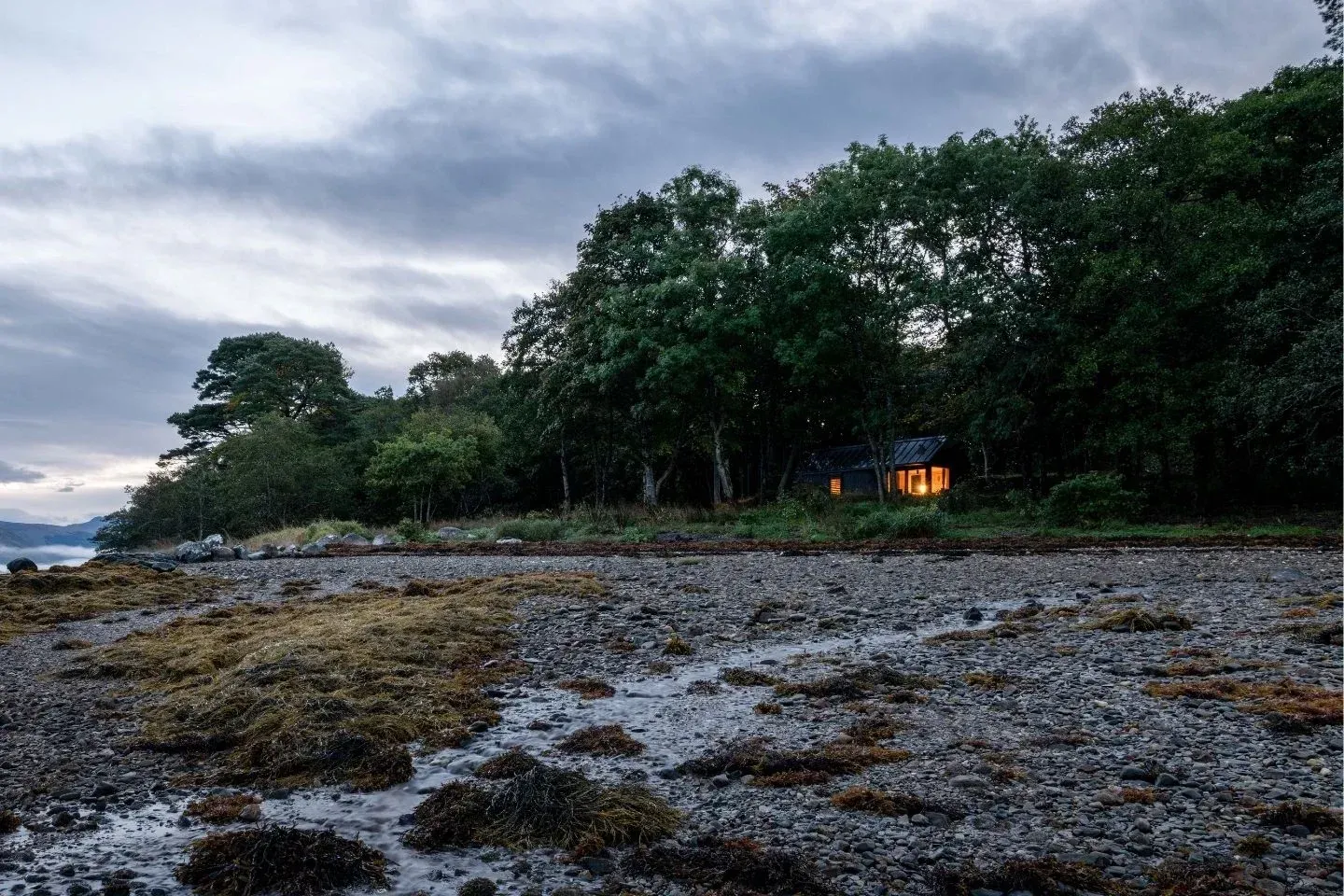 Cabin at dusk.