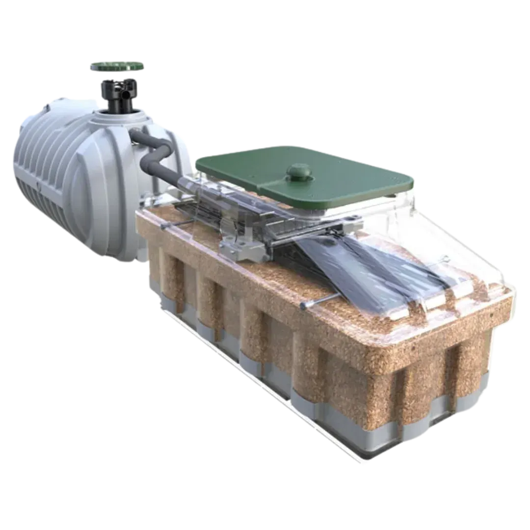 Ecoflo coconut husk biofilter septic system used at Kabn's off-grid cabins