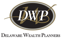 Delaware Wealth Planners logo with gold oval and white DWP initials over dark background