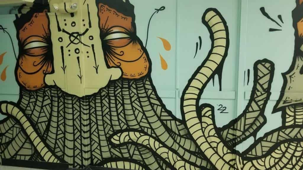 A mural on a wall with the number 22 on it