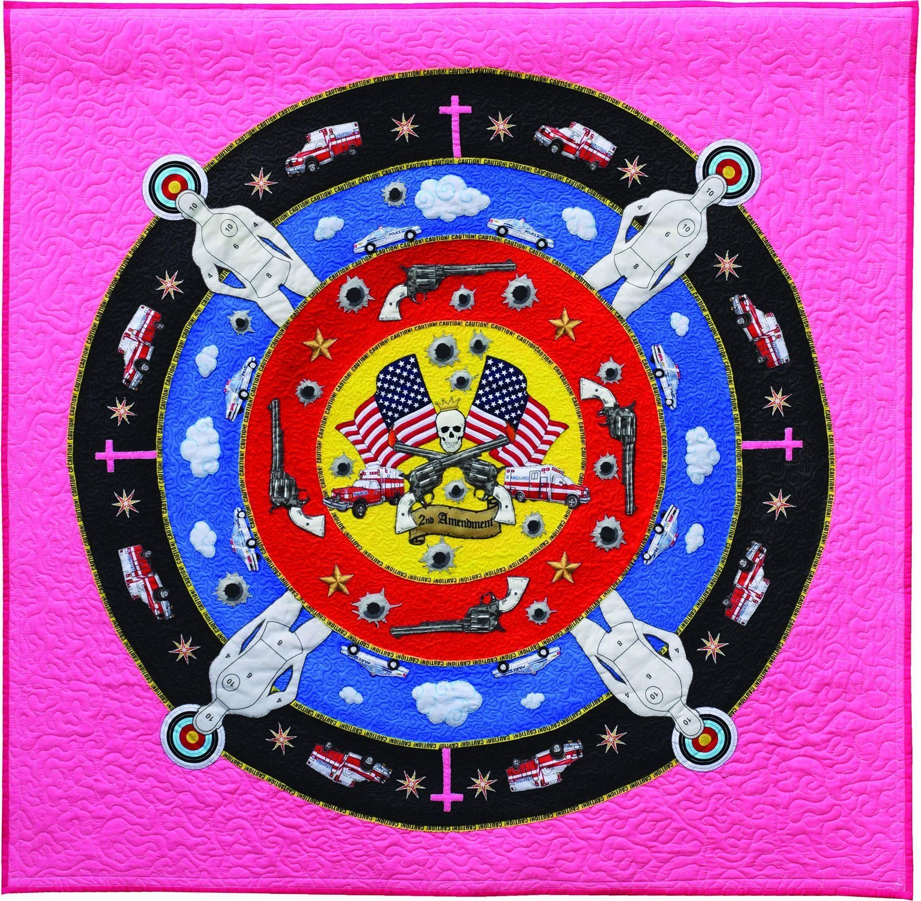 A colorful circle with a skull in the center