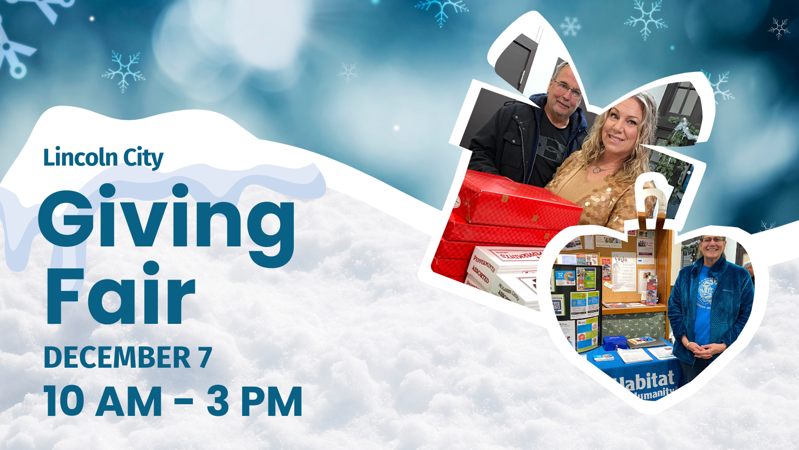 A poster for a giving fair in lincoln city on december 7.