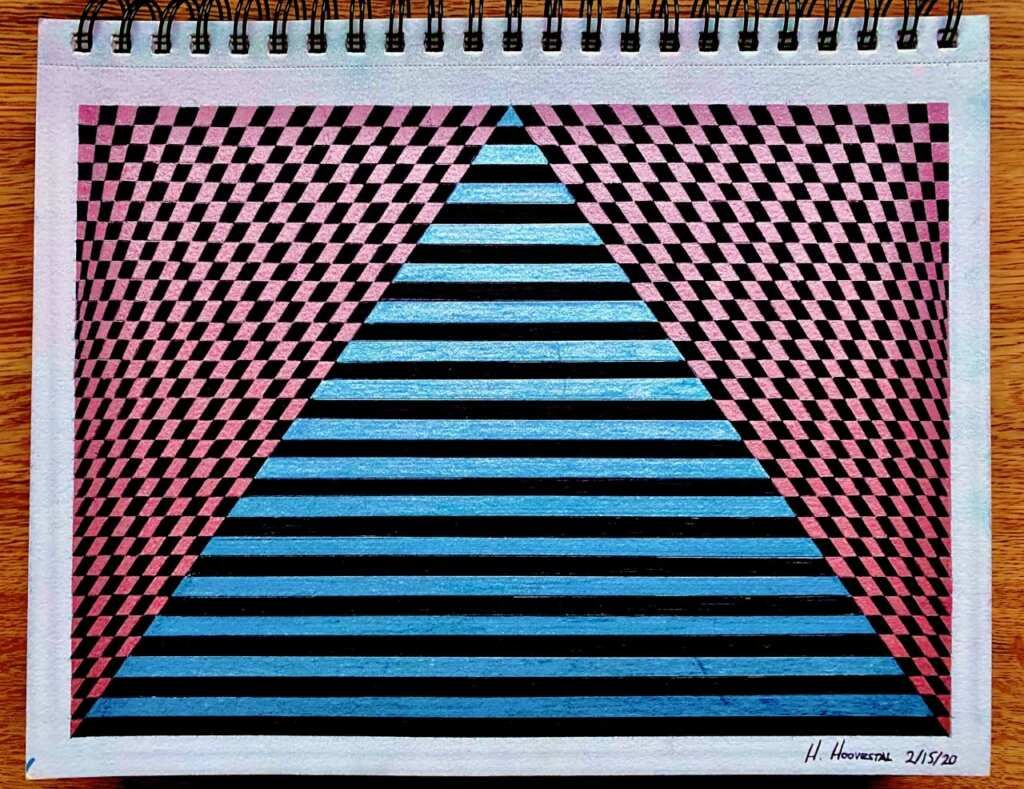 A drawing of a pyramid with a checkered pattern