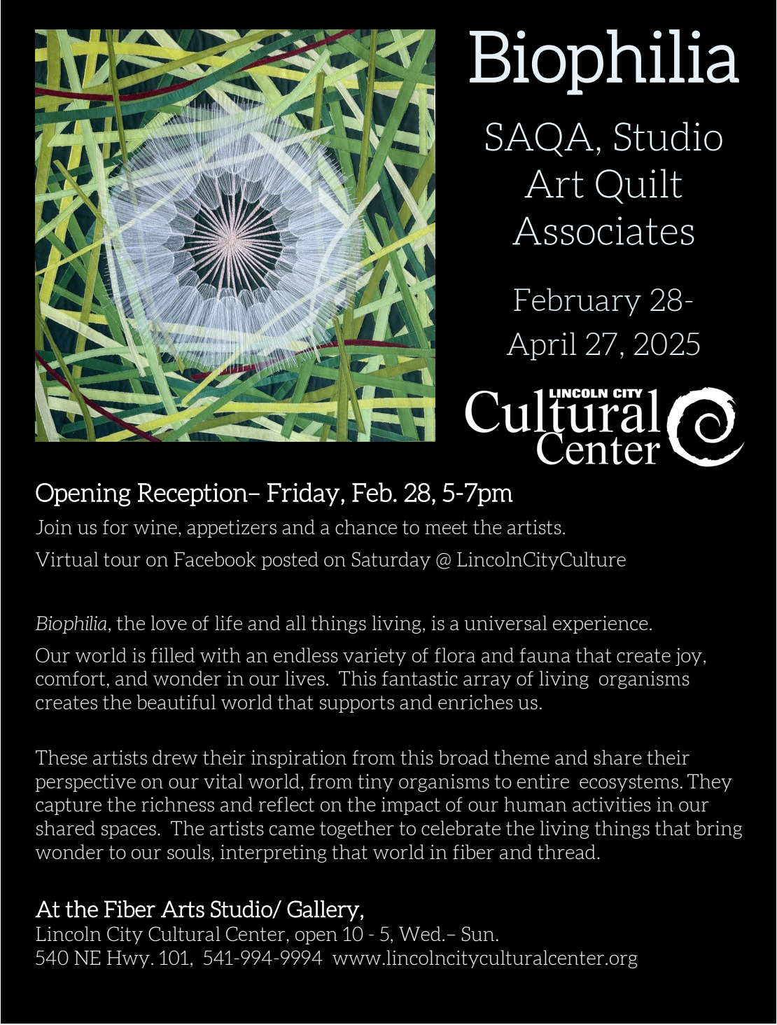 A poster for a quilt exhibit at the cultural center