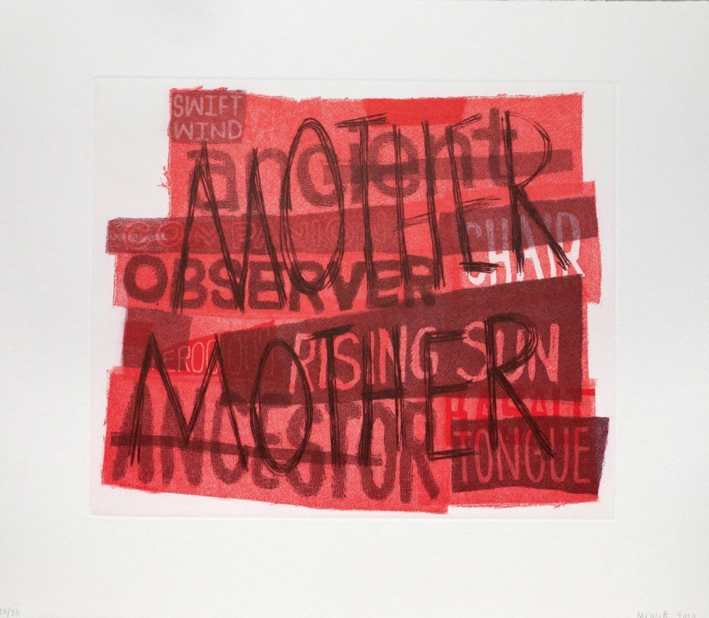 A collage of words including another observer and rising sun