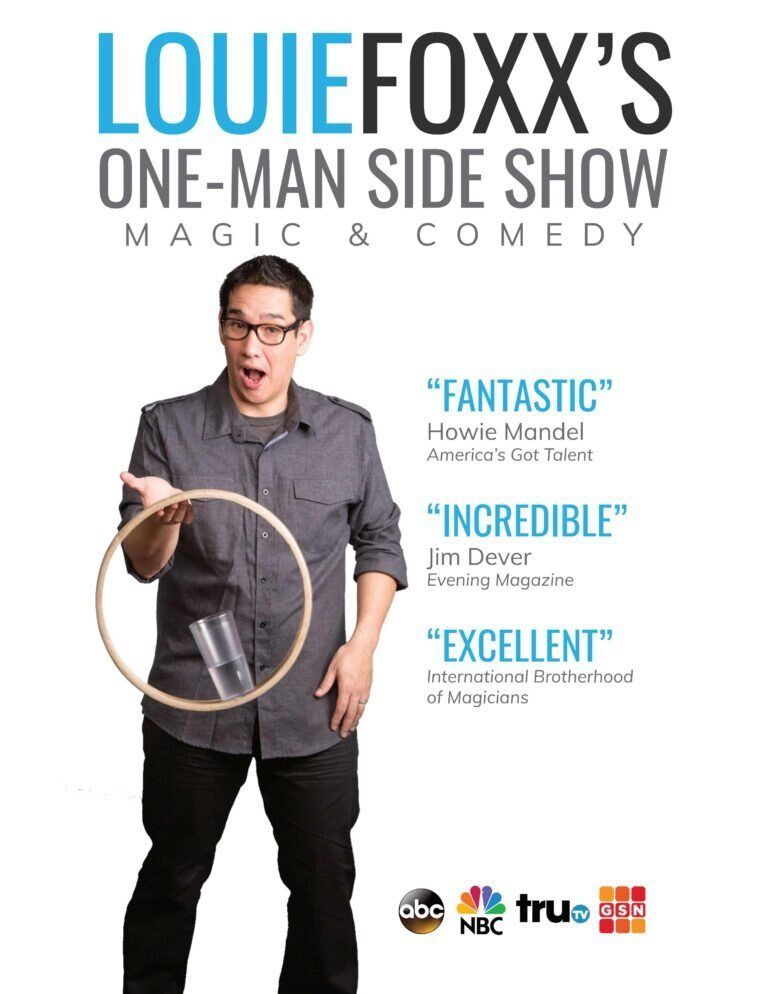 A poster for louiefoxx 's one-man side show magic and comedy