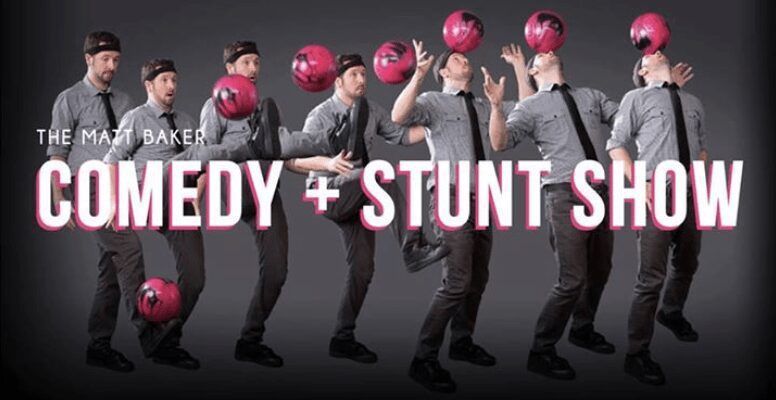 A poster for a comedy and stunt show