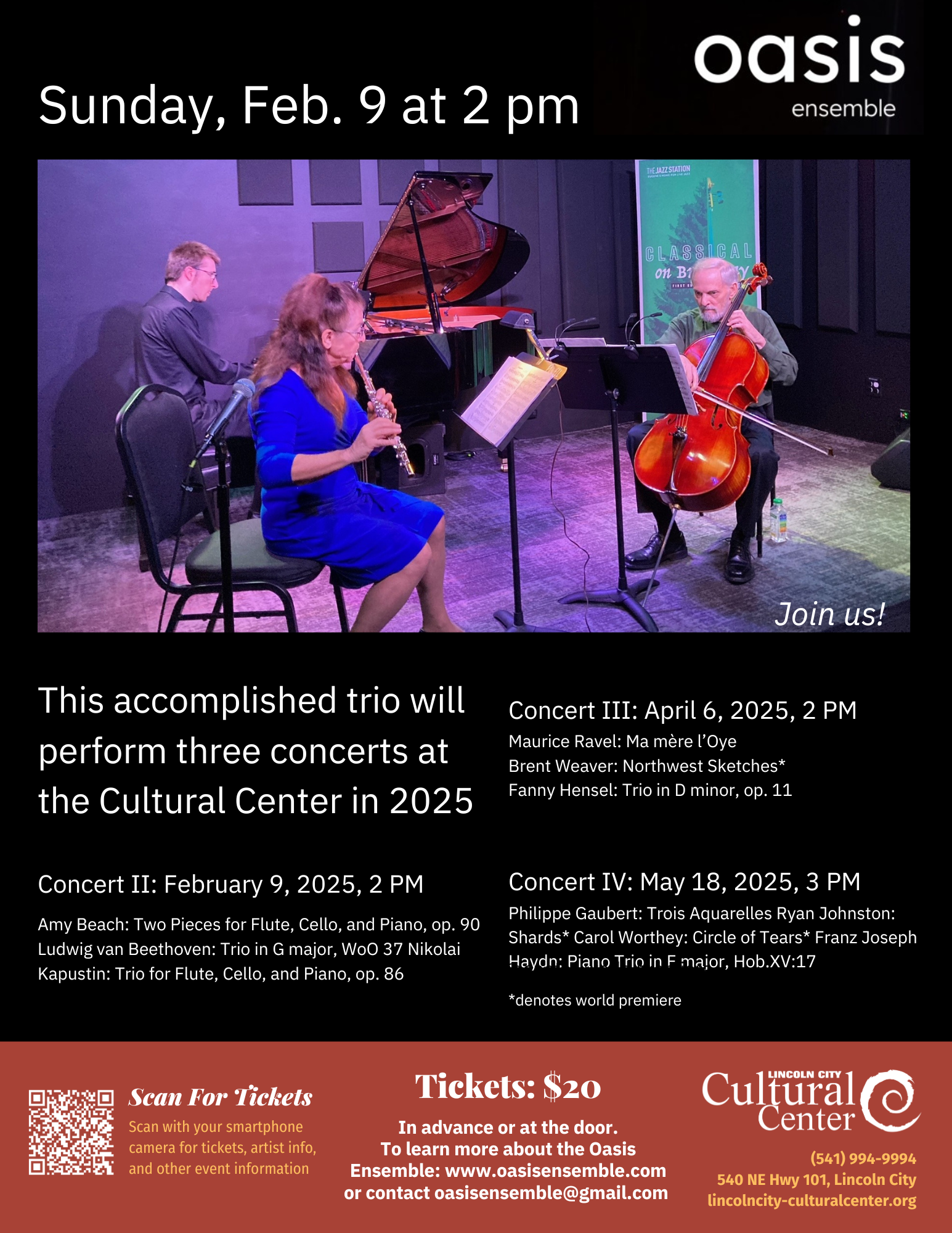 A poster for a concert at the cultural center in 2025