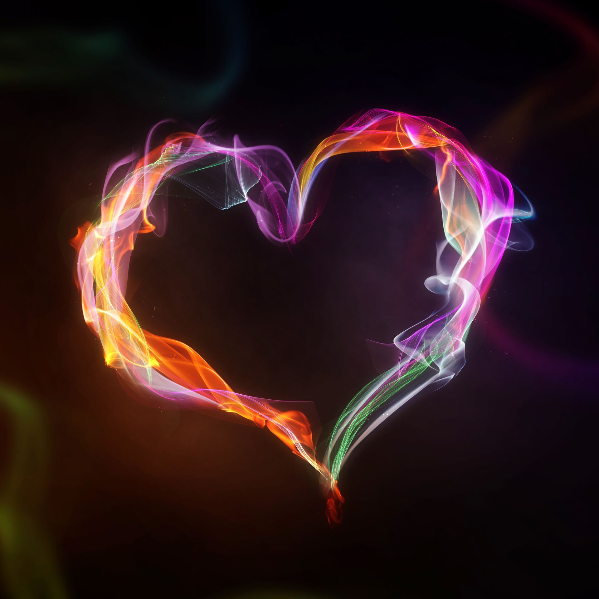 Colourful, moving heart signifying life, love, union, oneness