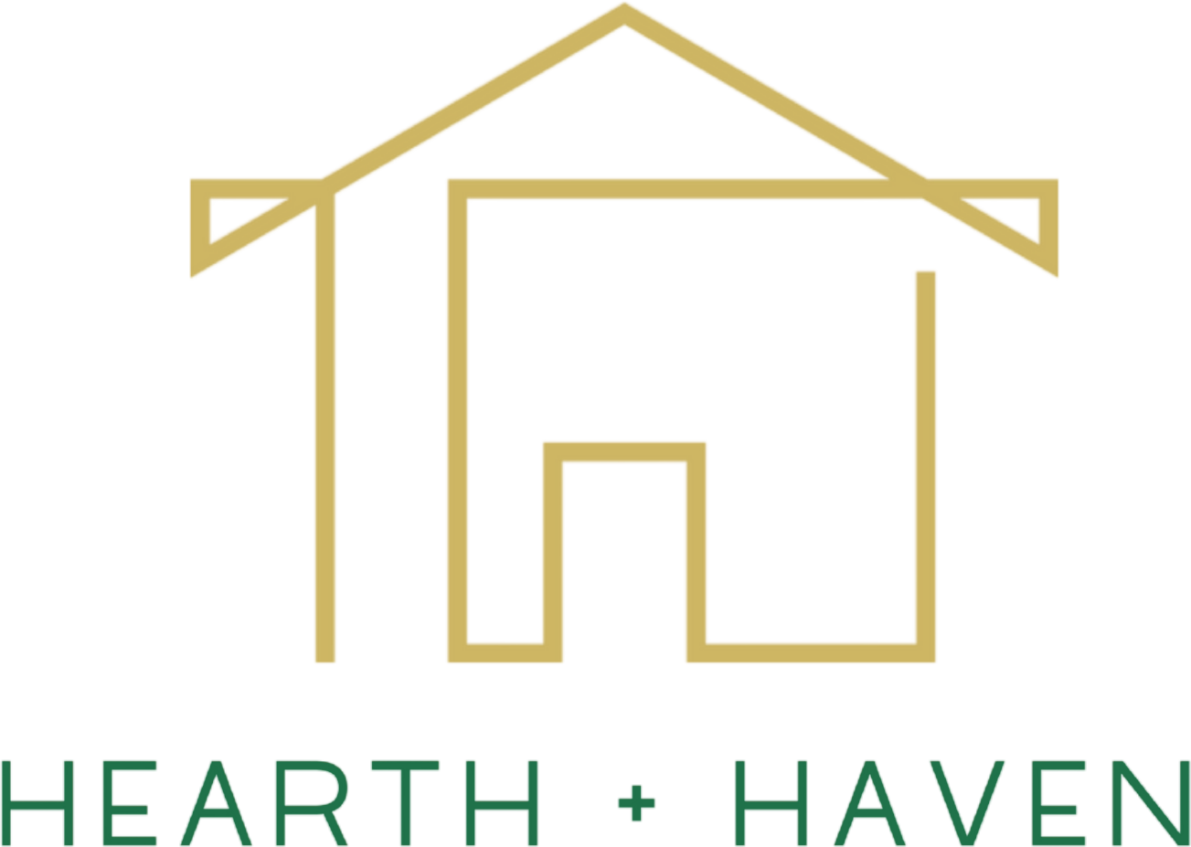 Gold line drawing of a house with the words